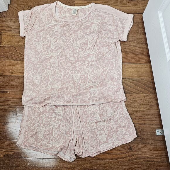 Lucky Brand 2pc XXL Pink Short Sleeve Knit‎ Top Shorts Loungewear PJ Sleep Set - Picture 1 of 13